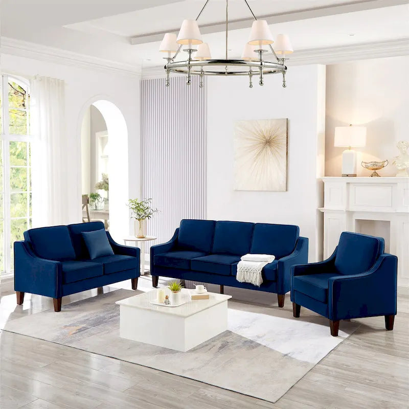 Velvet Accent Chair with Scooped Arms Cushion Back Wooden Legs