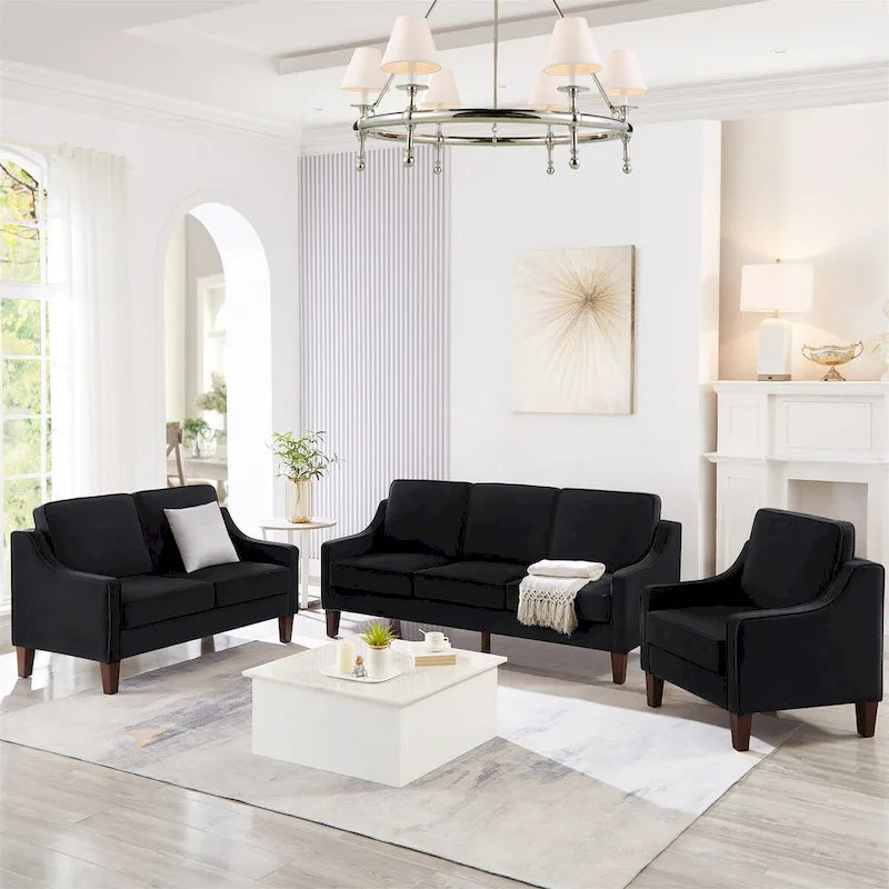 Velvet Accent Chair with Scooped Arms Cushion Back Wooden Legs