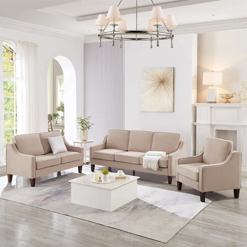 Velvet Accent Chair with Scooped Arms Cushion Back Wooden Legs