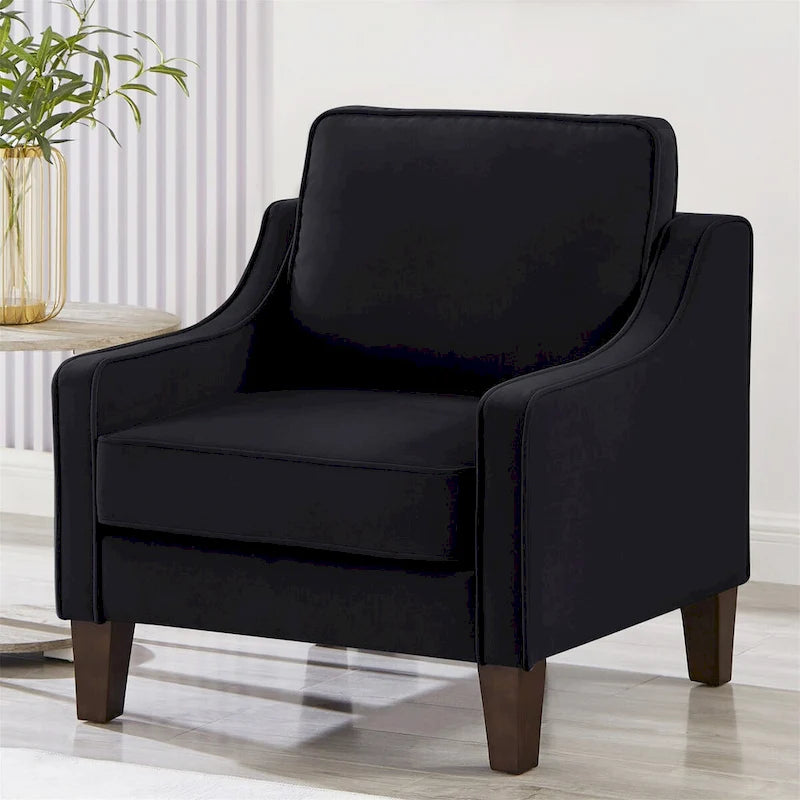 Velvet Accent Chair with Scooped Arms Cushion Back Wooden Legs