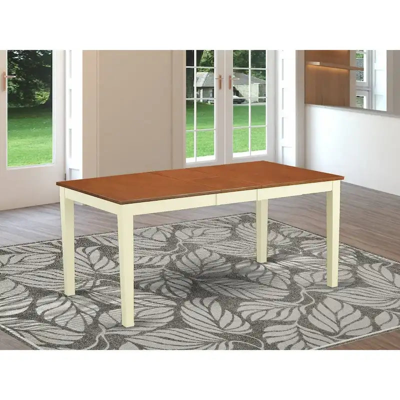 Solid Rubberwood Rectangular Dining Table with Butterfly Leaf, Buttermilk Cherry & Black