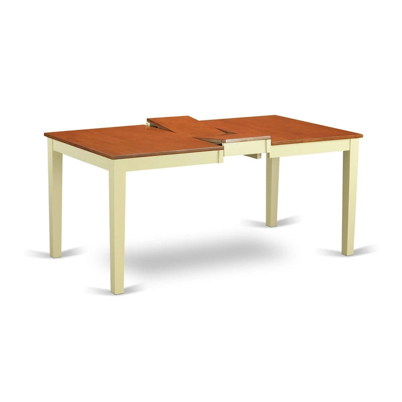 Solid Rubberwood Rectangular Dining Table with Butterfly Leaf, Buttermilk Cherry & Black