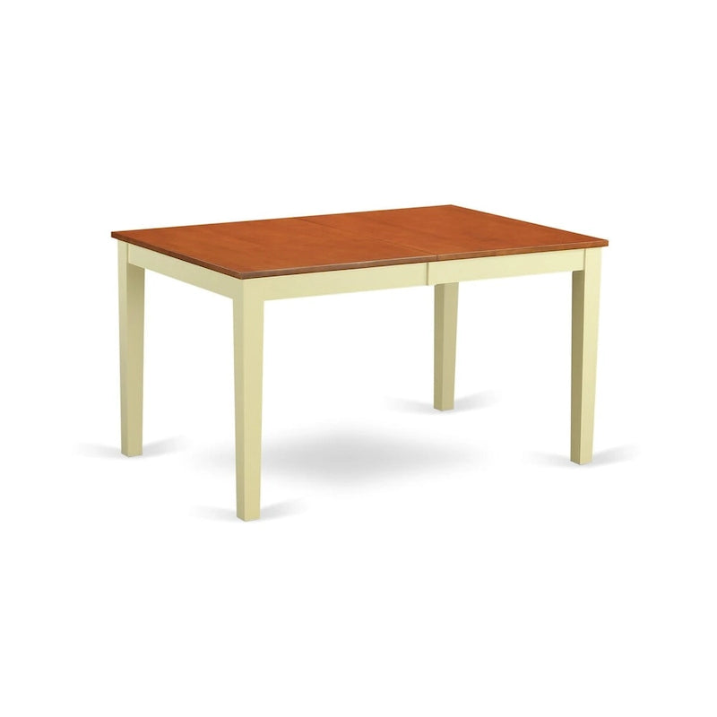 Solid Rubberwood Rectangular Dining Table with Butterfly Leaf, Buttermilk Cherry & Black