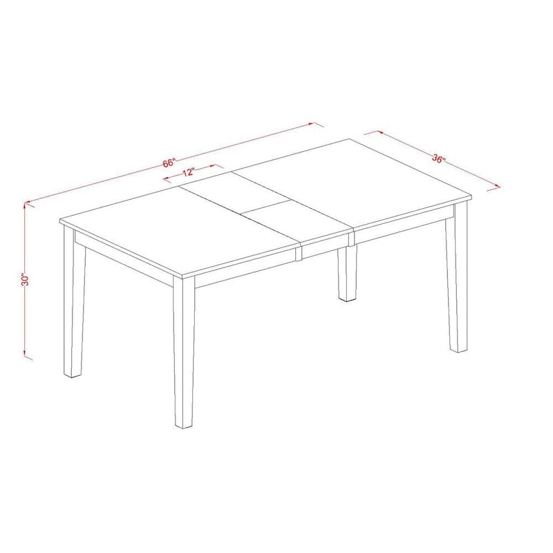 Solid Rubberwood Rectangular Dining Table with Butterfly Leaf, Buttermilk Cherry & Black