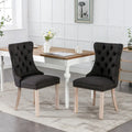 Tufted Linen Upholstered Dining Chair with Nailhead Trim and Wood Legs
