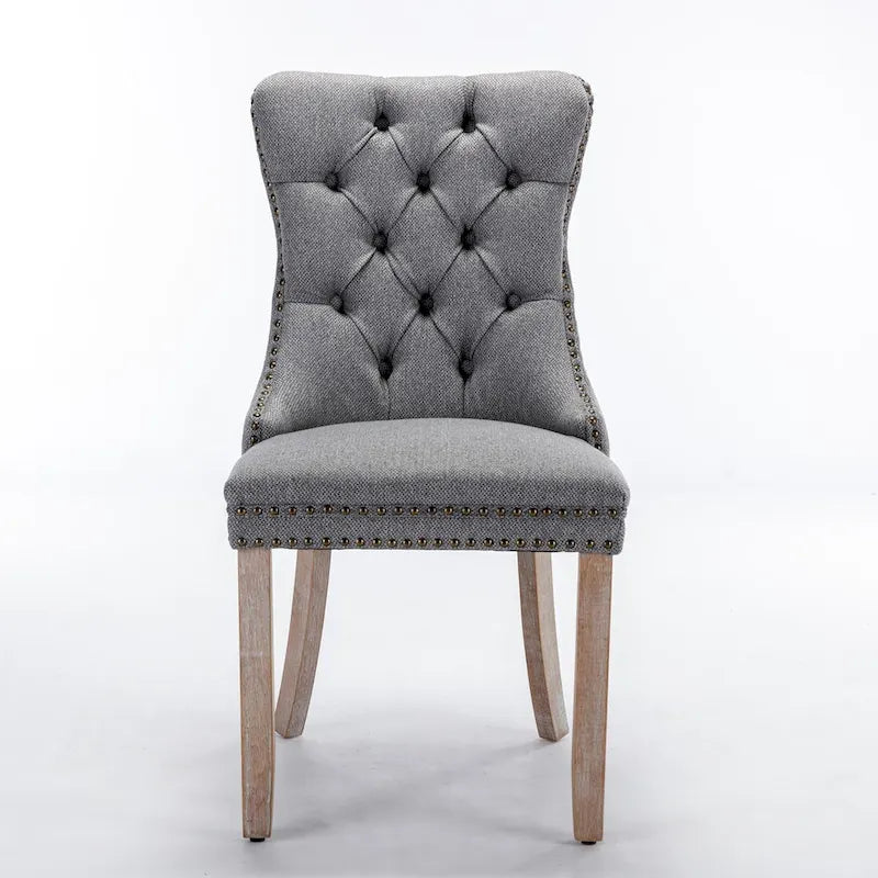Tufted Linen Upholstered Dining Chair with Nailhead Trim and Wood Legs