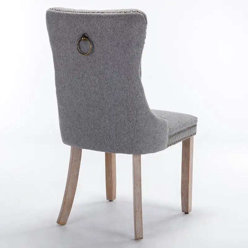 Tufted Linen Upholstered Dining Chair with Nailhead Trim and Wood Legs