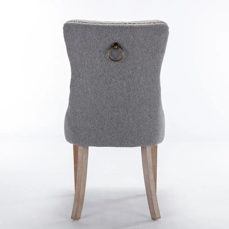 Tufted Linen Upholstered Dining Chair with Nailhead Trim and Wood Legs