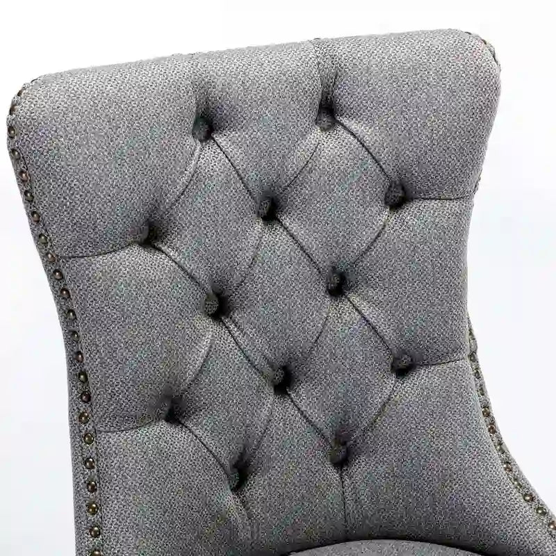 Tufted Linen Upholstered Dining Chair with Nailhead Trim and Wood Legs