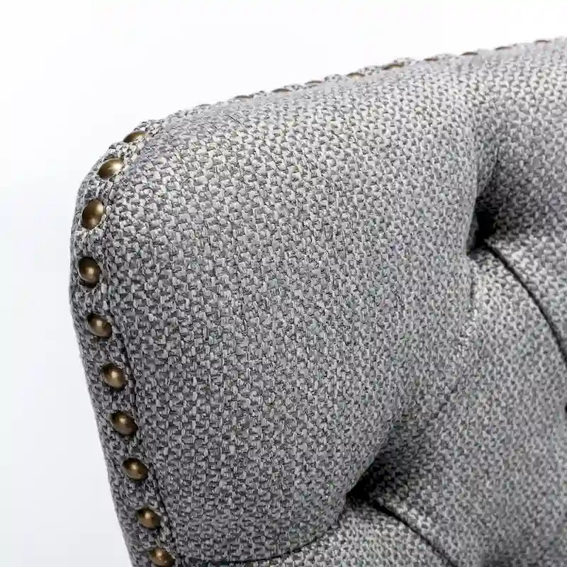 Tufted Linen Upholstered Dining Chair with Nailhead Trim and Wood Legs