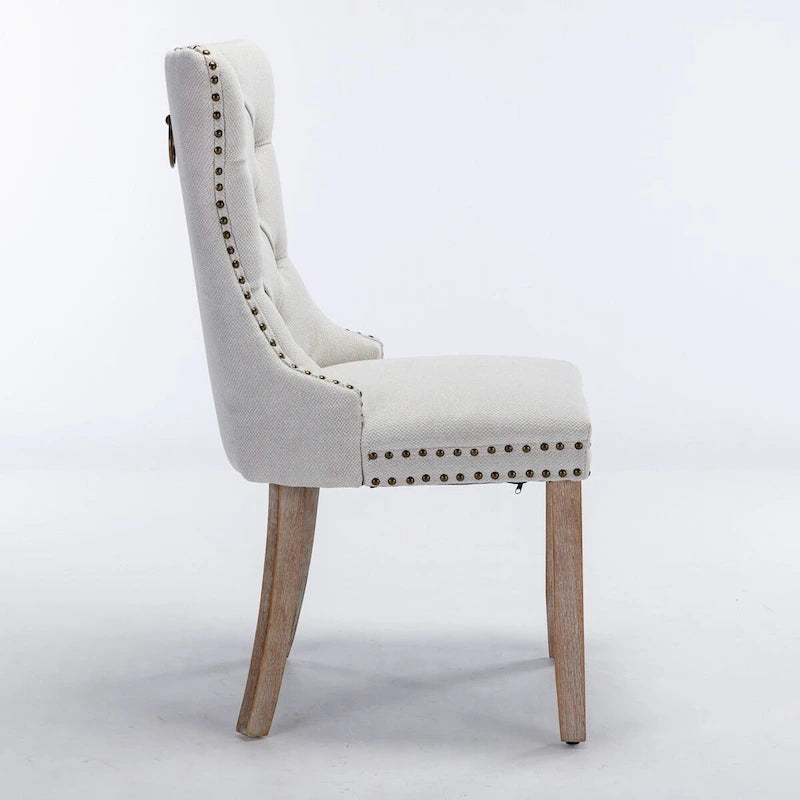 Tufted Linen Upholstered Dining Chair with Nailhead Trim and Wood Legs