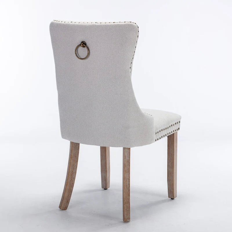 Tufted Linen Upholstered Dining Chair with Nailhead Trim and Wood Legs