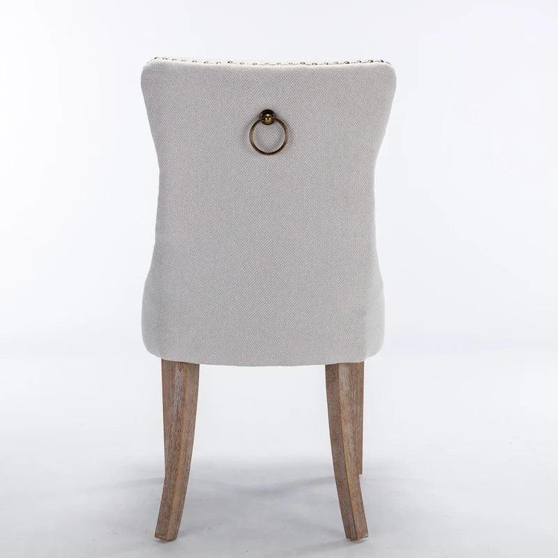 Tufted Linen Upholstered Dining Chair with Nailhead Trim and Wood Legs