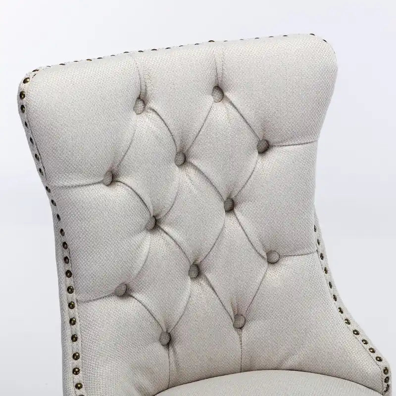 Tufted Linen Upholstered Dining Chair with Nailhead Trim and Wood Legs