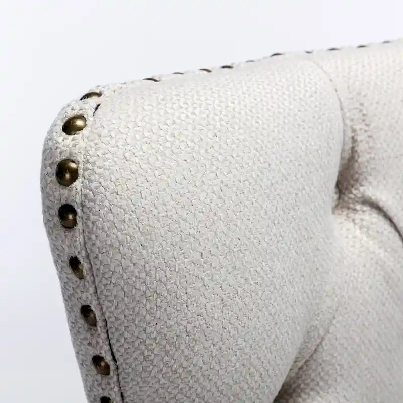 Tufted Linen Upholstered Dining Chair with Nailhead Trim and Wood Legs