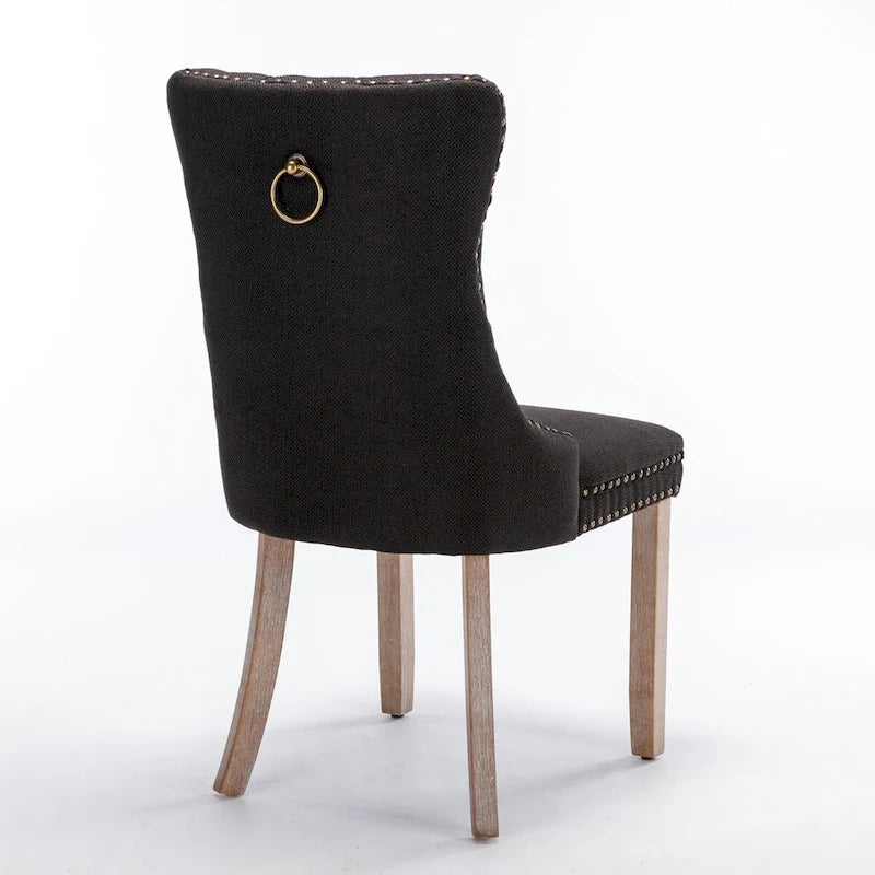Tufted Linen Upholstered Dining Chair with Nailhead Trim and Wood Legs