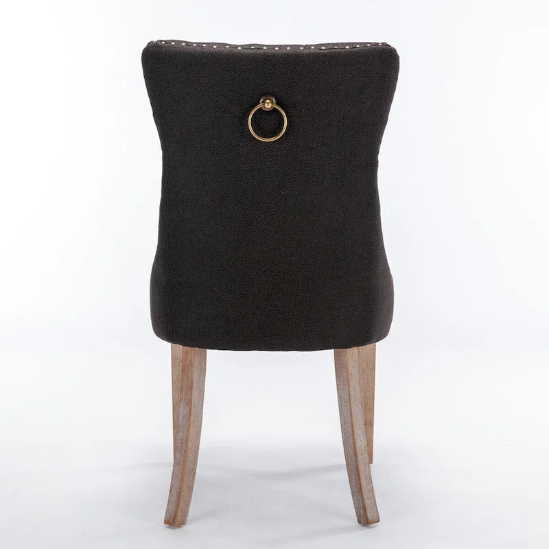 Tufted Linen Upholstered Dining Chair with Nailhead Trim and Wood Legs