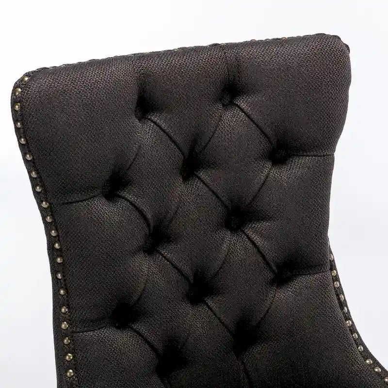Tufted Linen Upholstered Dining Chair with Nailhead Trim and Wood Legs