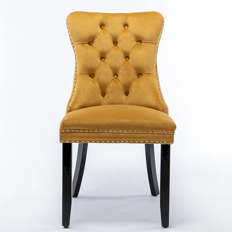 Tufted Velvet Upholstered Dining Chair Solid Wood Legs Nailhead Trim