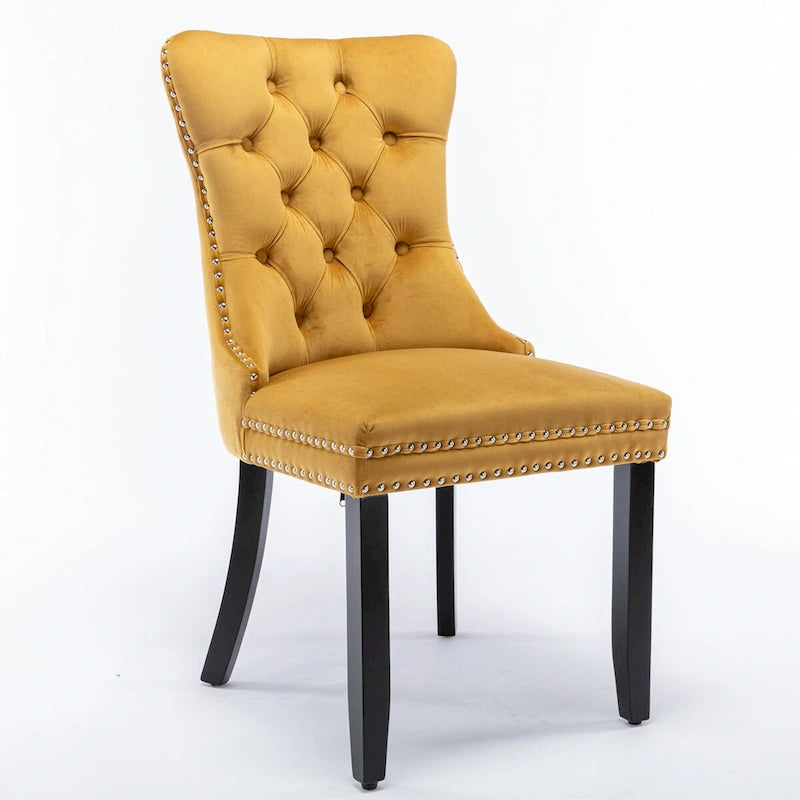 Tufted Velvet Upholstered Dining Chair Solid Wood Legs Nailhead Trim