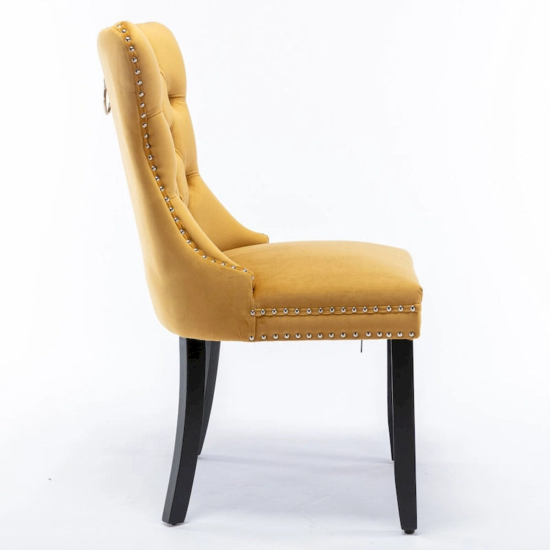 Tufted Velvet Upholstered Dining Chair Solid Wood Legs Nailhead Trim