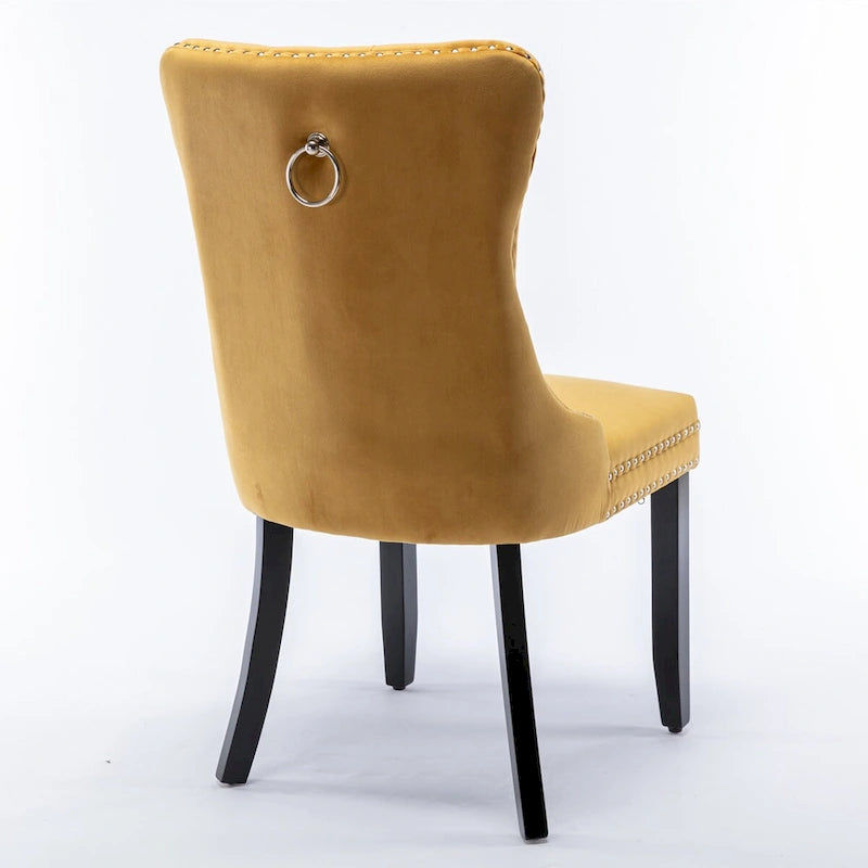 Tufted Velvet Upholstered Dining Chair Solid Wood Legs Nailhead Trim