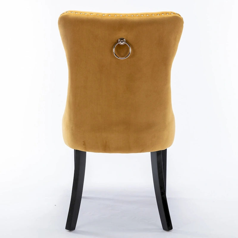 Tufted Velvet Upholstered Dining Chair Solid Wood Legs Nailhead Trim