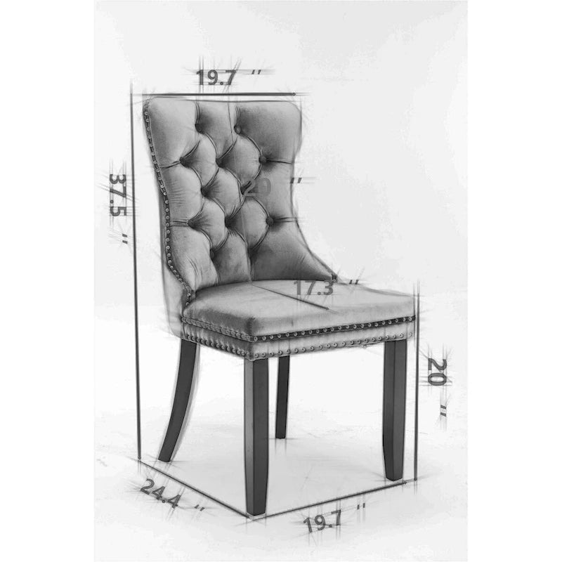 Tufted Velvet Upholstered Dining Chair Solid Wood Legs Nailhead Trim
