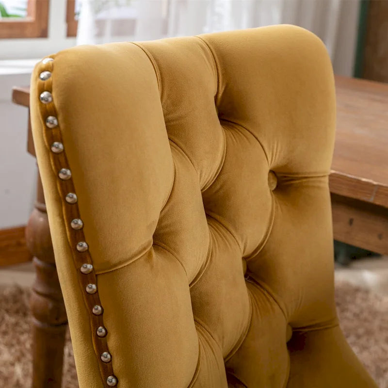 Tufted Velvet Upholstered Dining Chair Solid Wood Legs Nailhead Trim