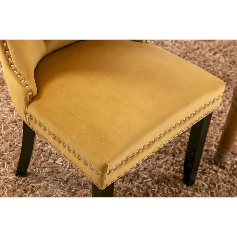 Tufted Velvet Upholstered Dining Chair Solid Wood Legs Nailhead Trim