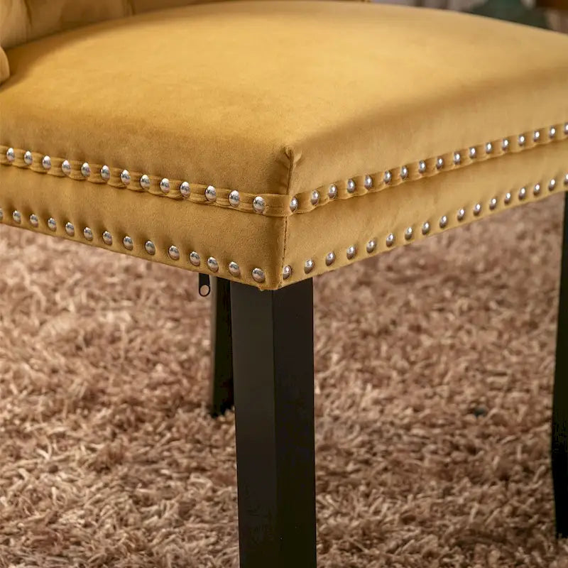 Tufted Velvet Upholstered Dining Chair Solid Wood Legs Nailhead Trim