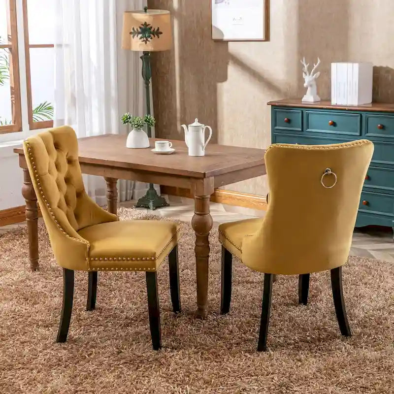 Tufted Velvet Upholstered Dining Chair Solid Wood Legs Nailhead Trim