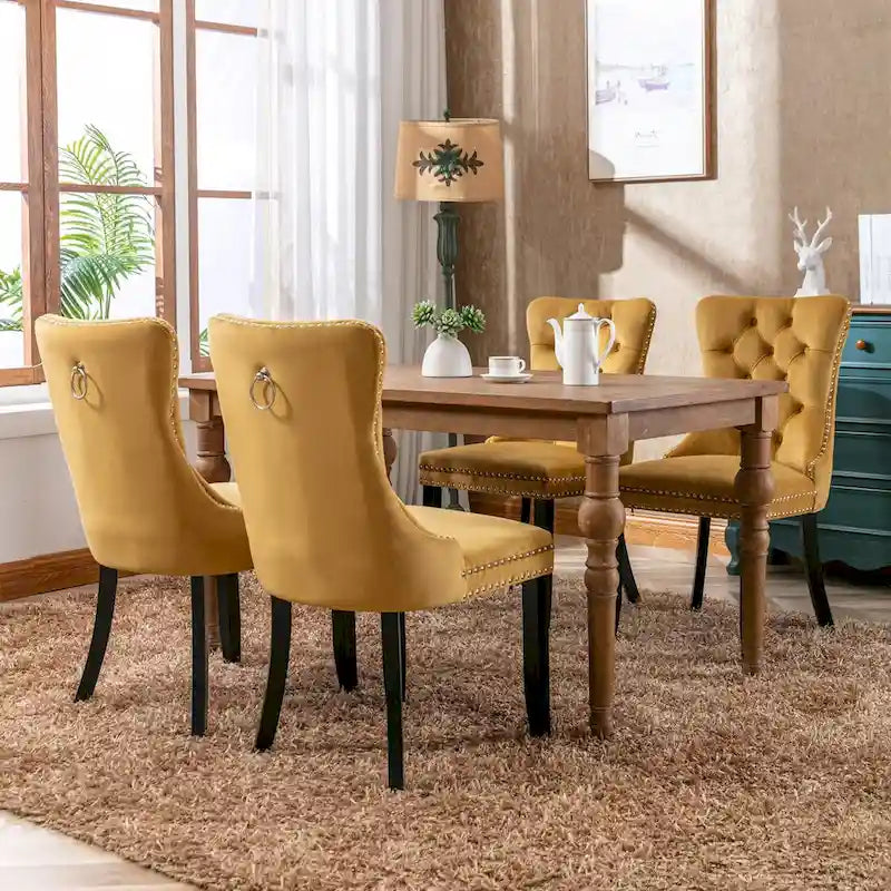 Tufted Velvet Upholstered Dining Chair Solid Wood Legs Nailhead Trim