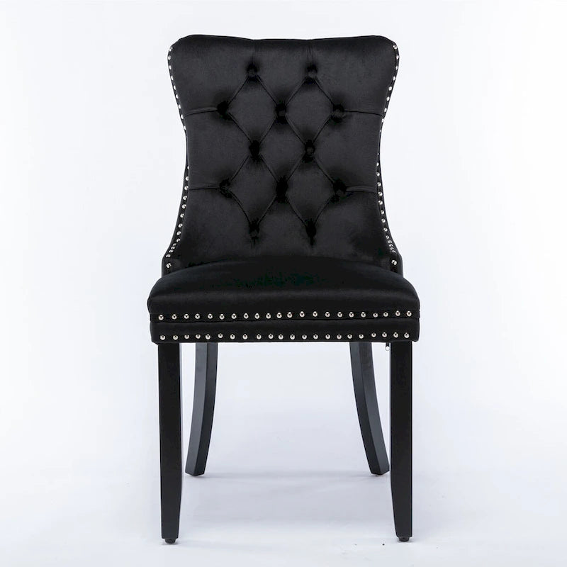 Tufted Velvet Upholstered Dining Chair Solid Wood Legs Nailhead Trim