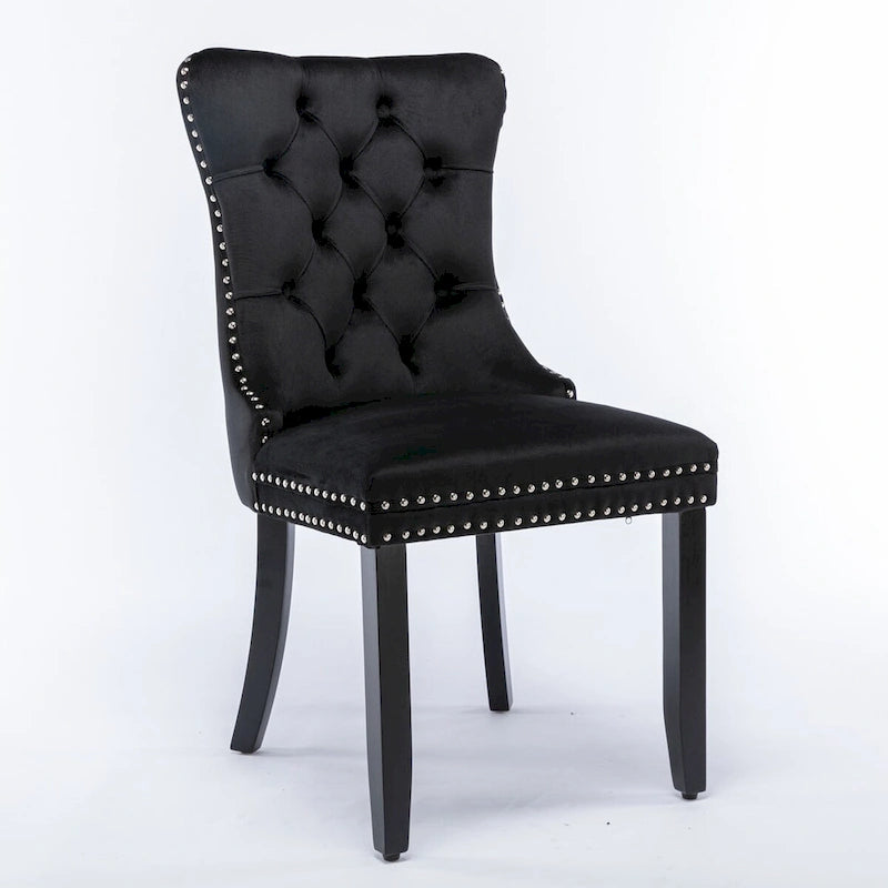 Tufted Velvet Upholstered Dining Chair Solid Wood Legs Nailhead Trim