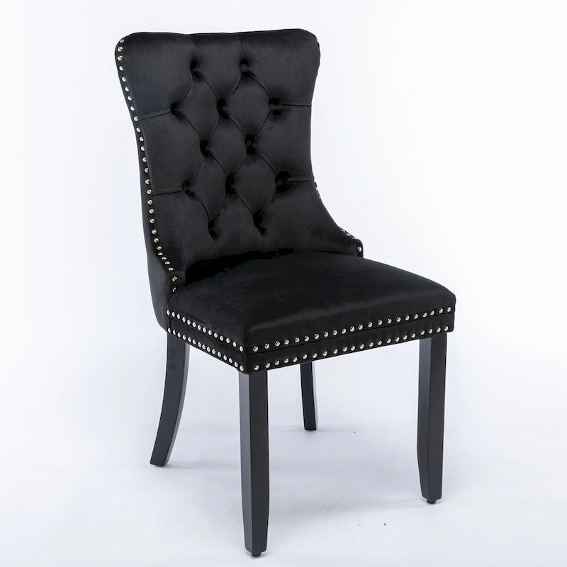 Tufted Velvet Upholstered Dining Chair Solid Wood Legs Nailhead Trim