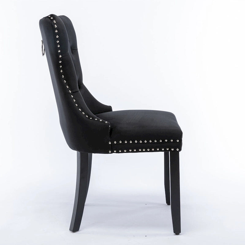 Tufted Velvet Upholstered Dining Chair Solid Wood Legs Nailhead Trim