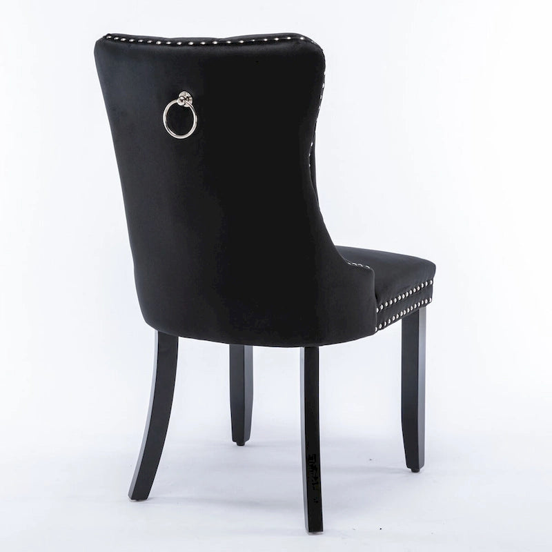 Tufted Velvet Upholstered Dining Chair Solid Wood Legs Nailhead Trim