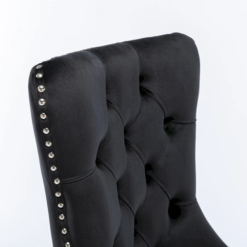 Tufted Velvet Upholstered Dining Chair Solid Wood Legs Nailhead Trim