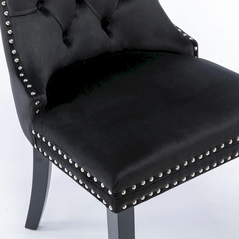 Tufted Velvet Upholstered Dining Chair Solid Wood Legs Nailhead Trim