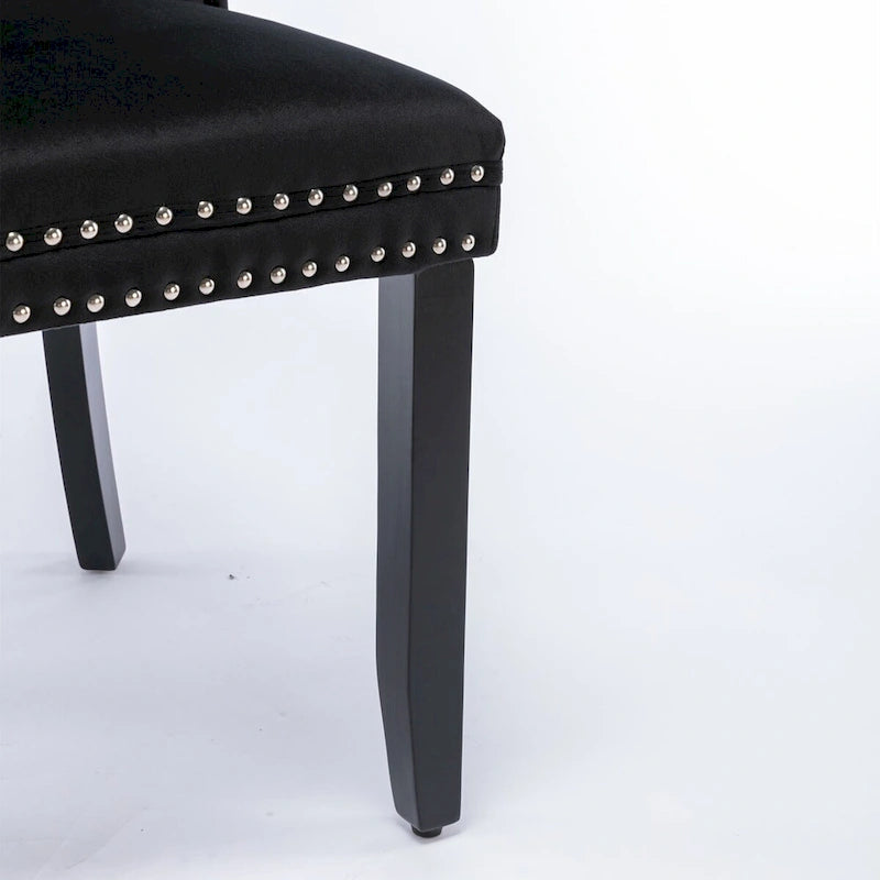Tufted Velvet Upholstered Dining Chair Solid Wood Legs Nailhead Trim
