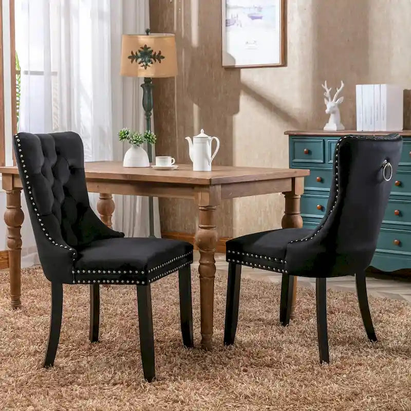 Tufted Velvet Upholstered Dining Chair Solid Wood Legs Nailhead Trim
