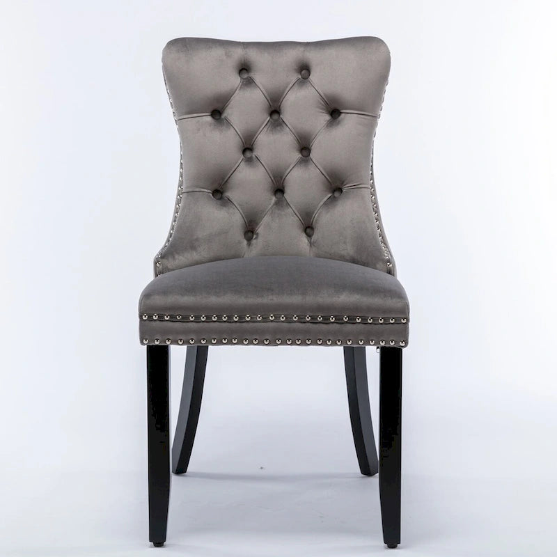 Tufted Velvet Upholstered Dining Chair Solid Wood Legs Nailhead Trim