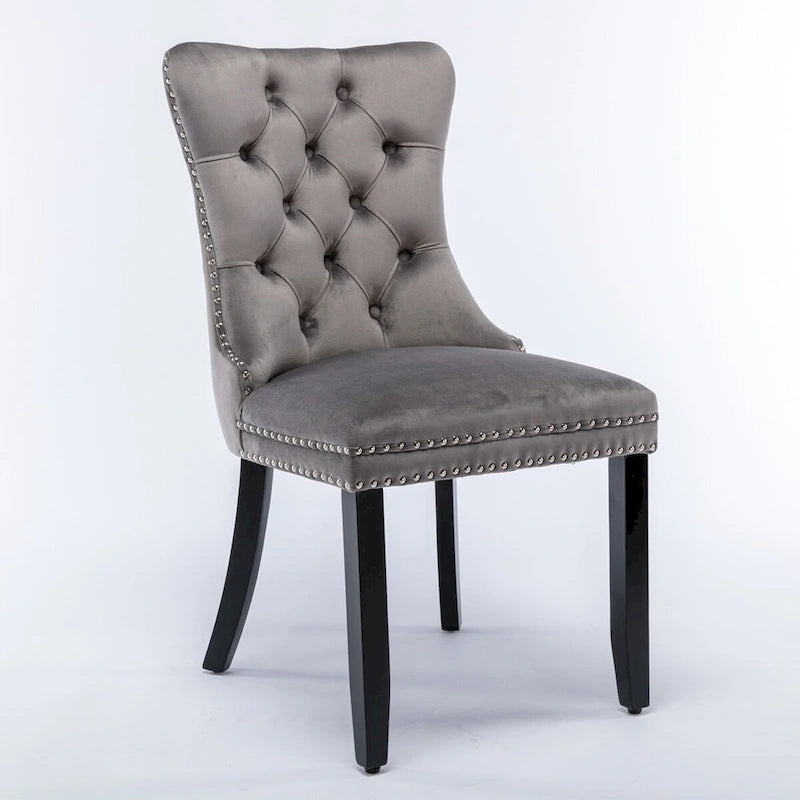 Tufted Velvet Upholstered Dining Chair Solid Wood Legs Nailhead Trim