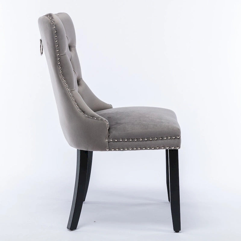 Tufted Velvet Upholstered Dining Chair Solid Wood Legs Nailhead Trim