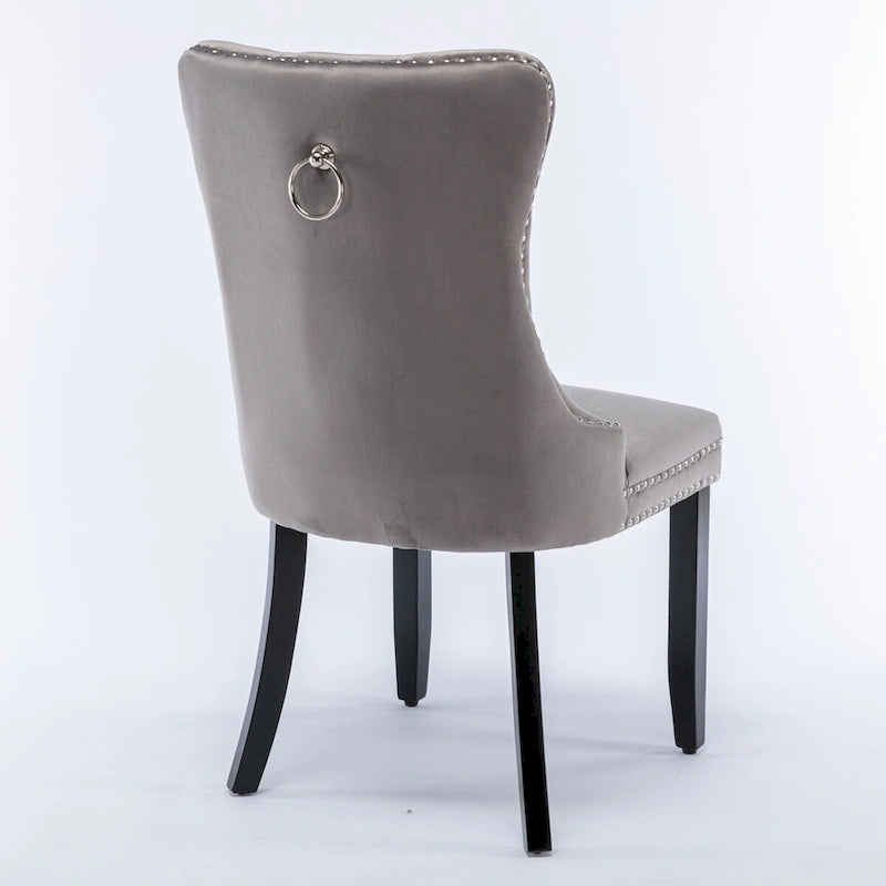 Tufted Velvet Upholstered Dining Chair Solid Wood Legs Nailhead Trim