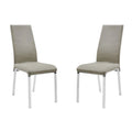 Modern Top Grain Leather Dining Chair with Chrome Legs Taupe