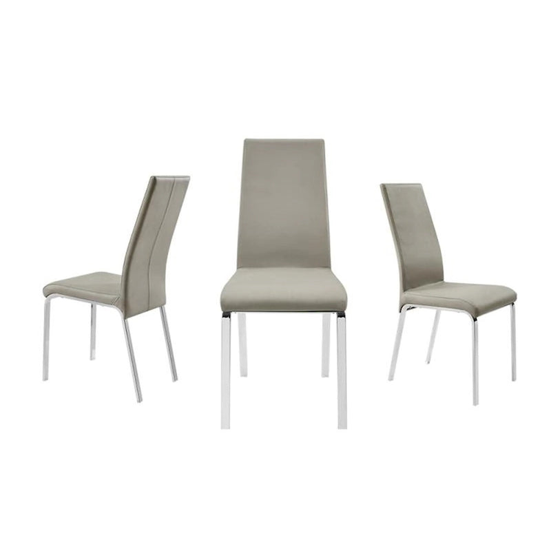 Modern Top Grain Leather Dining Chair with Chrome Legs Taupe
