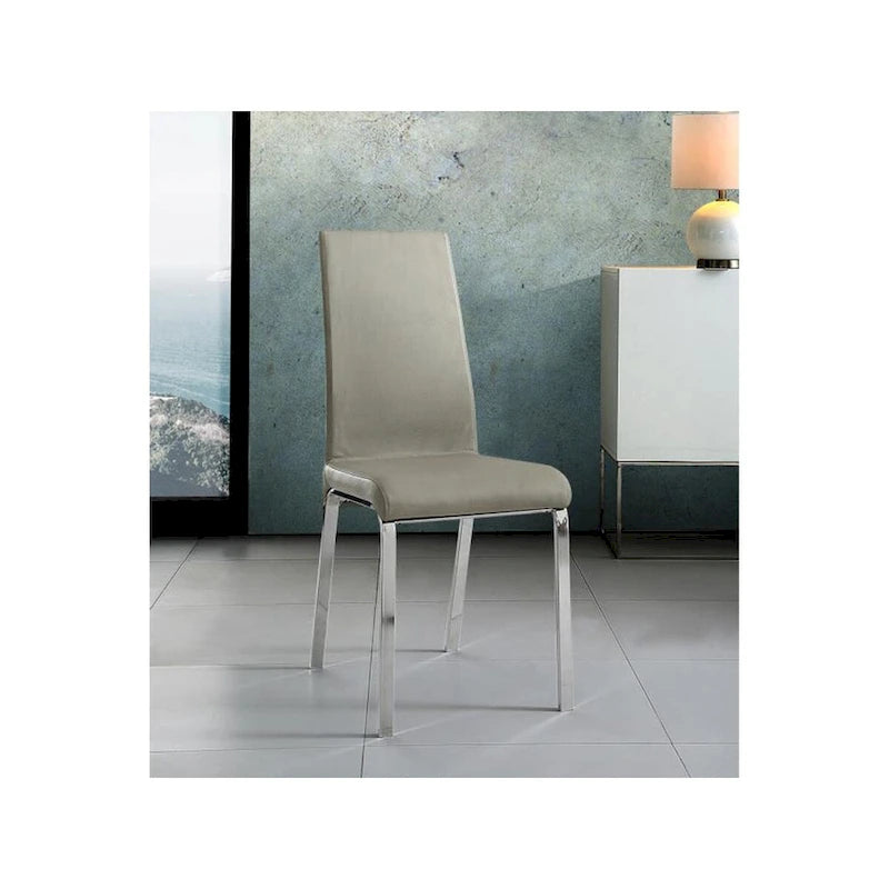 Modern Top Grain Leather Dining Chair with Chrome Legs Taupe
