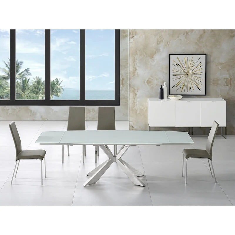 Modern Top Grain Leather Dining Chair with Chrome Legs Taupe